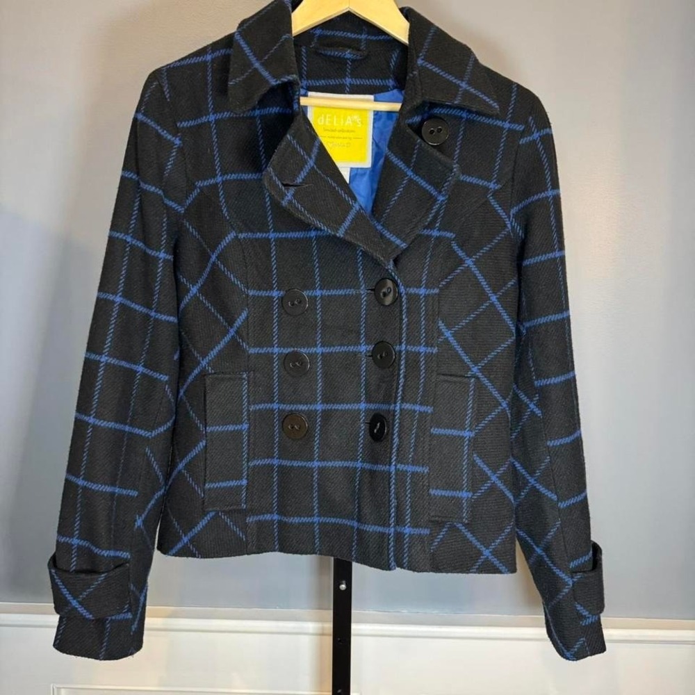 Delia's Plaid Pea‎ Coat Jacket Y2K Indie Cropped Coat Tag size L
